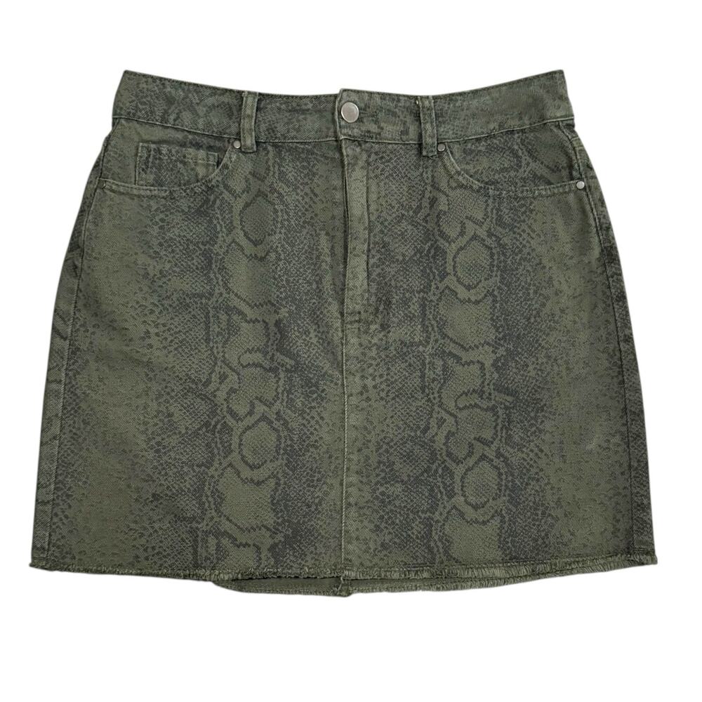 Hollister Snakeskin Denim Mini Skirt 29'' High Rise Green 100% Cotton Women Sz 9